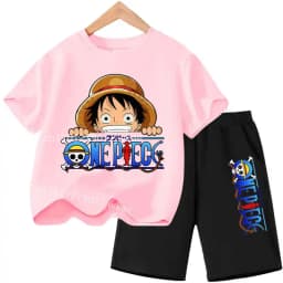 Summer Children Short Sleeve Clothes Set Anime Boy Girl T Shirt Shorts 2pcs One Piece Kids Outfit Chopper Luffy Tracksuit Suit