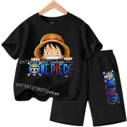 Summer Children Short Sleeve Clothes Set Anime Boy Girl T Shirt Shorts 2pcs One Piece Kids Outfit Chopper Luffy Tracksuit Suit