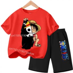 Summer Children Short Sleeve Clothes Set Anime Boy Girl T Shirt Shorts 2pcs One Piece Kids Outfit Chopper Luffy Tracksuit Suit