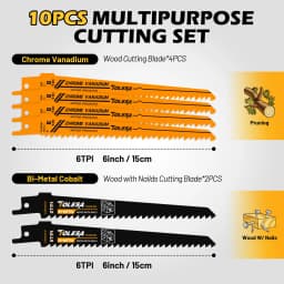 TOLESA 10PCS Reciprocating Saw Blades for Wood Pruning PVC Cutting Demolition Bi-Metal Reciprocating Saw Blade for Metal Cutting