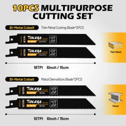 TOLESA 10PCS Reciprocating Saw Blades for Wood Pruning PVC Cutting Demolition Bi-Metal Reciprocating Saw Blade for Metal Cutting