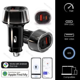Universal Car Phone Charger USB Type-C 30W USB Quick Charging Adapter GPS Locator Tracker For IOS or Android System Find Hub App