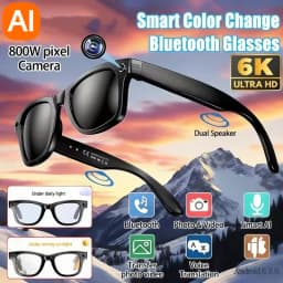 2026 New 6K HD Color Changing AI Smart Glasses Chat GPT 100MP Camera Bluetooth Call Voice Assistant Control Motorcycle Goggles