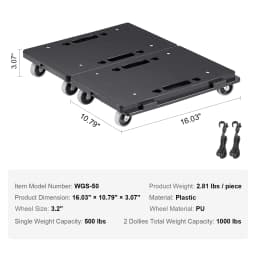 SucceBuy 2 Pack Furniture Mover Pallet Trolley 500 lbs Each Count with 4 Wheels Small Flat Dolly Cart for Industrial Machinery