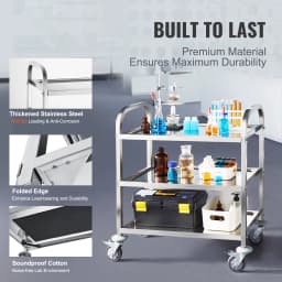 SucceBuy Stainless Steel Cart 3/2/1 Layers Lab Utility Cart Medical Cart w/ Lockable Universal Wheels for Clinic Kitchen Salon