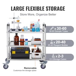 SucceBuy Stainless Steel Cart 3/2/1 Layers Lab Utility Cart Medical Cart w/ Lockable Universal Wheels for Clinic Kitchen Salon