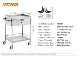 SucceBuy Stainless Steel Cart 3/2/1 Layers Lab Utility Cart Medical Cart w/ Lockable Universal Wheels for Clinic Kitchen Salon