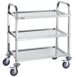 SucceBuy Stainless Steel Cart 3/2/1 Layers Lab Utility Cart Medical Cart w/ Lockable Universal Wheels for Clinic Kitchen Salon