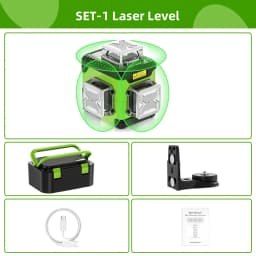 Huepar 3D Laser Level Self Leveling LCD Screen High Brightness Rechargeable Lazer Leveler with Magnetic Bracket Hard Carry Case