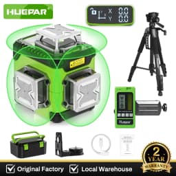 Huepar 3D Laser Level Self Leveling LCD Screen High Brightness Rechargeable Lazer Leveler with Magnetic Bracket Hard Carry Case