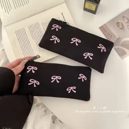 ins Japanese bow embroidery pencil bag high value girl student stationery makeup brush storage bag portable pencil bag