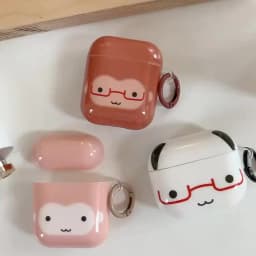 Funng Cute Glasses-wearing Little Animal Glossy Surface Earphones Protective Cover Case for AirPods 1 or 2 3 4 Pro Pro2 Pro3