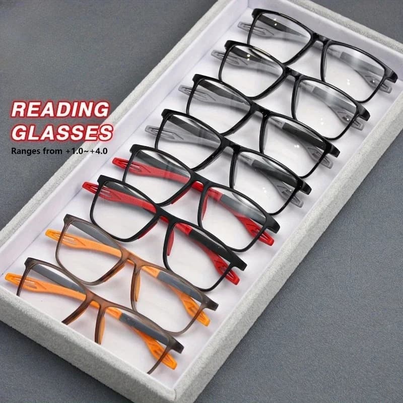 8pcs Super Value Rectangle Simple Sport Non-Slip Presbyopia Glasses - Multiple Pairs for Middle-Aged and Elderly Men and Women