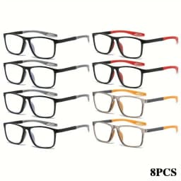 8pcs Super Value Rectangle Simple Sport Non-Slip Presbyopia Glasses - Multiple Pairs for Middle-Aged and Elderly Men and Women