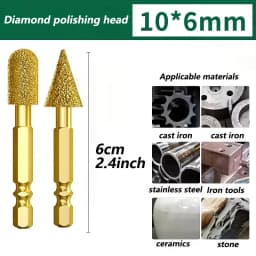 3pcs Diamond Grinding Head Tile Rotary File Polishing Head for Iron, Stainless Steel, Ceramic, Tile, Fits Drill