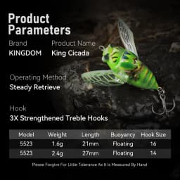 Kingdom 2026 New Cicada Topwater Lure With Wings 21mm 1.6g 27mm 2.4g Simulation Insects Hard Bait For Freshwater Bass Fishing