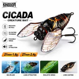Kingdom 2026 New Cicada Topwater Lure With Wings 21mm 1.6g 27mm 2.4g Simulation Insects Hard Bait For Freshwater Bass Fishing