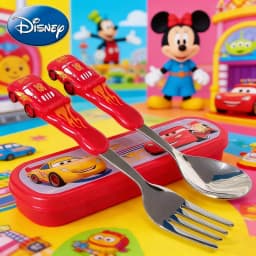 DisneyCarLightning McQueen cutlery Set Animated Cartoon 304 stainless steel fork and spoon Box 3D children's Christmas gift toys