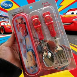 DisneyCarLightning McQueen cutlery Set Animated Cartoon 304 stainless steel fork and spoon Box 3D children's Christmas gift toys