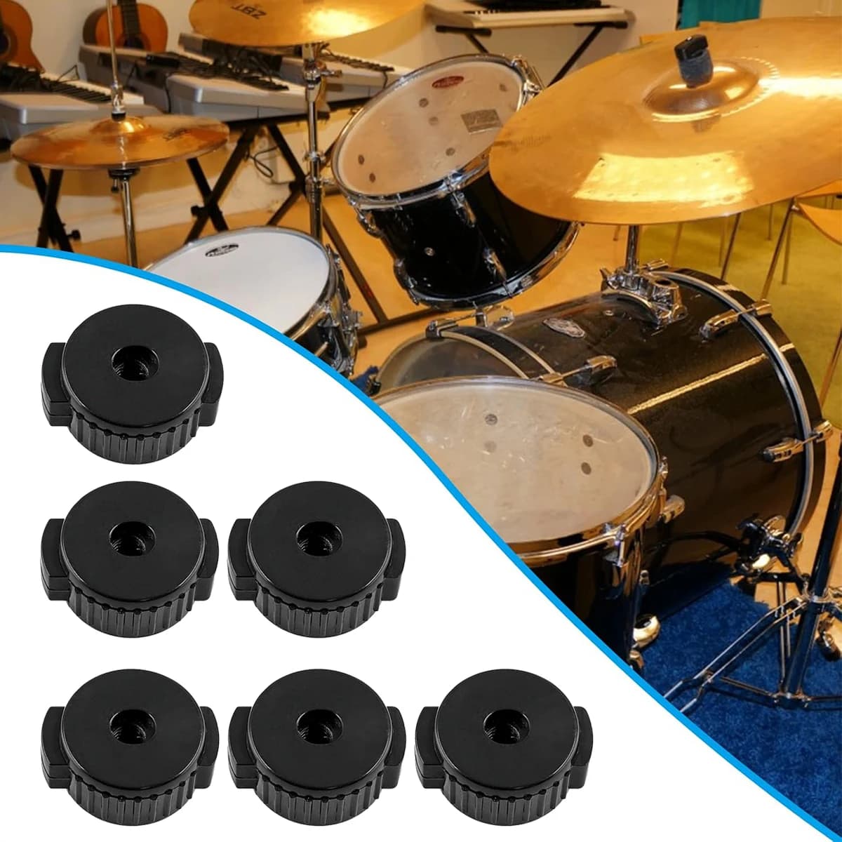 Miwayer 6/12Pcs Quick Release Universal Cymbal Nuts, 8mm Black Plastic Quick-Change Cymbal Toppers for Percussion Accessories