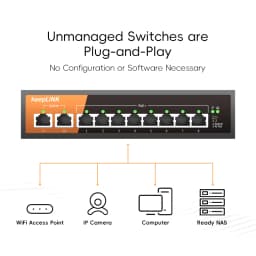 KeepLiNK 10-Port Gigabit Ethernet Switch with 8-PoE Ports and 2-RJ45 Copper Uplink Unmanaged Plug and Play
