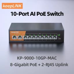 KeepLiNK 10-Port Gigabit Ethernet Switch with 8-PoE Ports and 2-RJ45 Copper Uplink Unmanaged Plug and Play