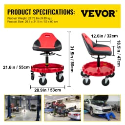 SucceBuy Rolling Garage Stool Car Detailing Stool Adjustable Height Mechanic Seat With Tool Tray Workshop Auto Repair Shop Stool