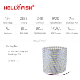2835 LED Strip SMD 1200 LED Chip 12V LED Flexible PCB Light LED Backlight Strip LED Tape 240 LED/m White/Warm White