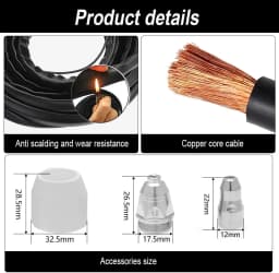 P80 Plasma Cutter Torch, 10FT/16FT/23FT Non-Touch Pilot Arc Black Straight Fit Plasma Cutter, DIY/Beginner Friendly