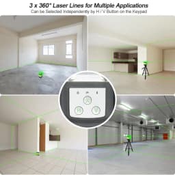 Huepar 3D Cross Line Self-Leveling Laser Level 3x360 Green Beam Three-Plane Leveling & Alignment Laser Tool & 2 Li-ion Battery