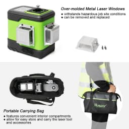 Huepar 3D Cross Line Self-Leveling Laser Level 3x360 Green Beam Three-Plane Leveling & Alignment Laser Tool & 2 Li-ion Battery