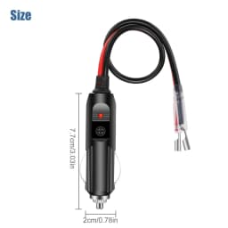 2Pack 12V 15A Fused Car Cigarette Lighter Adapter Anti-Slip Flat Spring Power Male Plug Connecter with Leads