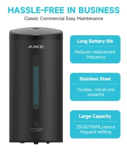 AIKE Automatic Liquid Soap Dispenser 750ml Sensor Bathroom Soap Dispenser Stainless Wall-mounted Steel Hand Sanitizer Dispenser