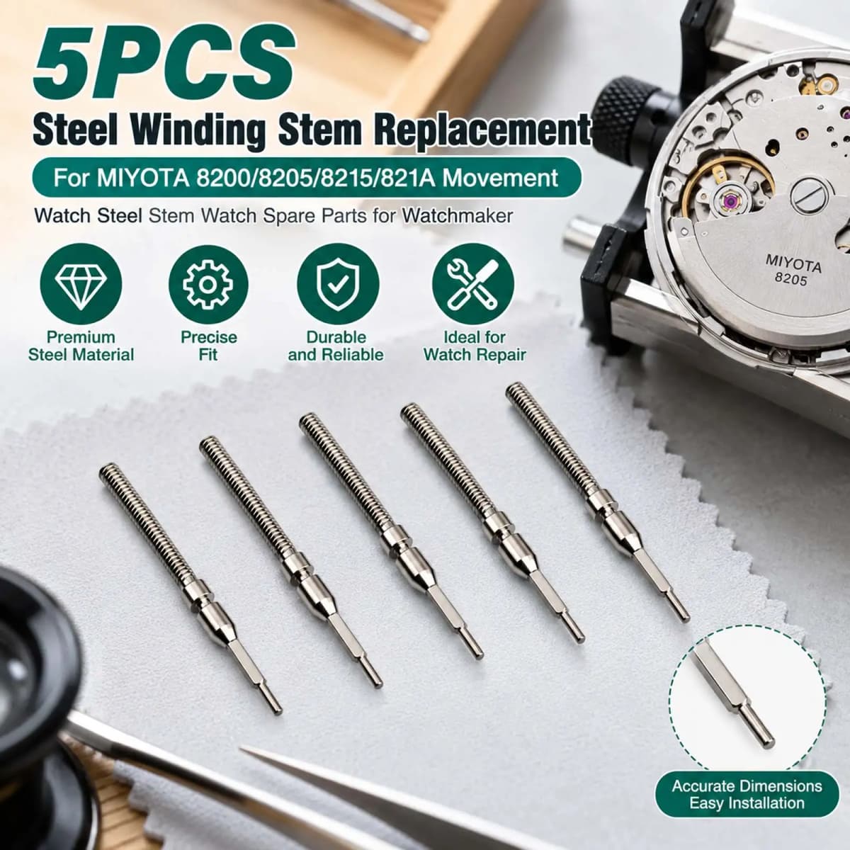 5Pcs Steel Watch Replacement Stem Crown Kit For MIYOTA 8200/8205/8215/821A Movement P780 Accessories Spare Parts