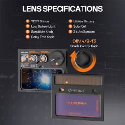 HITBOX Large Viewing Screen Solar Powered Auto Darkening HT111 Welding Helmet PRO ARC Sensor Wide Shade Mask For TIG MIG Welder