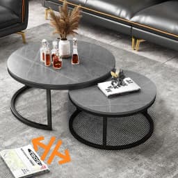 Modern Nesting Round Grey Marble Top Coffee Table Set Sintered Stone Table Metal Legs Home Furniture