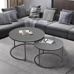 Modern Nesting Round Grey Marble Top Coffee Table Set Sintered Stone Table Metal Legs Home Furniture