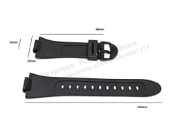 15mm Black Rubber Watch Band / Strap Compatible for Casio W-42H , W-43H , W-42 , W-43