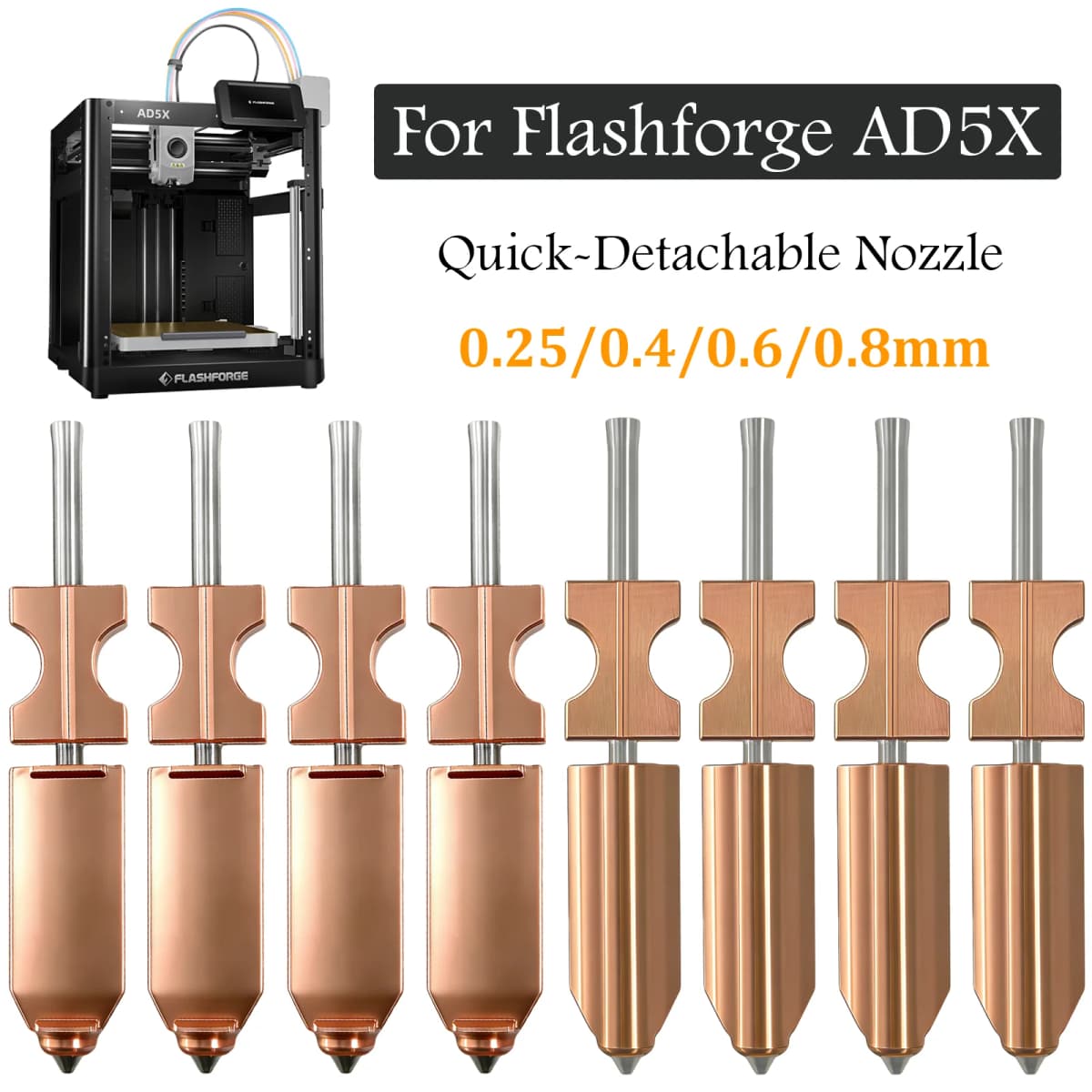 For FlashForge Ad5x Nozzle HTR 550°C Hardened 0.25 0.4 0.6 0.8 32mm³/s High Flow Ad5x Accessories Quick-Detachable Ad5x Hotend