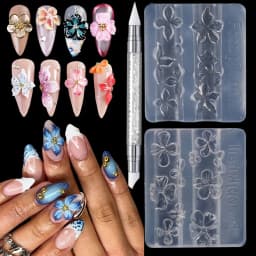 2/3Pcs Blooming Camellia/Orchid/Lily Flower Nail Carving Mold Clear Silicone 5-Petal Flower Nail Gel Printing Mold Nail Tools 8!