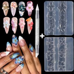 2/3Pcs Blooming Camellia/Orchid/Lily Flower Nail Carving Mold Clear Silicone 5-Petal Flower Nail Gel Printing Mold Nail Tools 8!