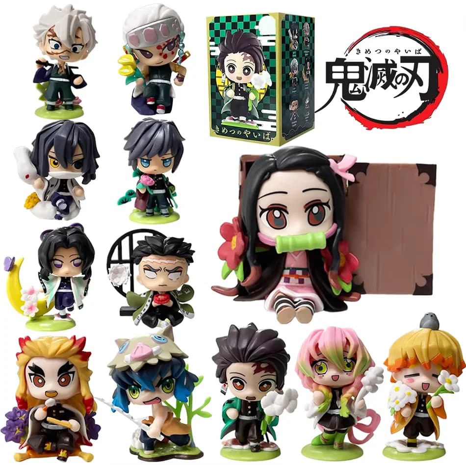 #Demon Slayer Tanjiro Kamado Nezuko anime cartoon figure blind box creative personalized statue model ornament surprise gift box