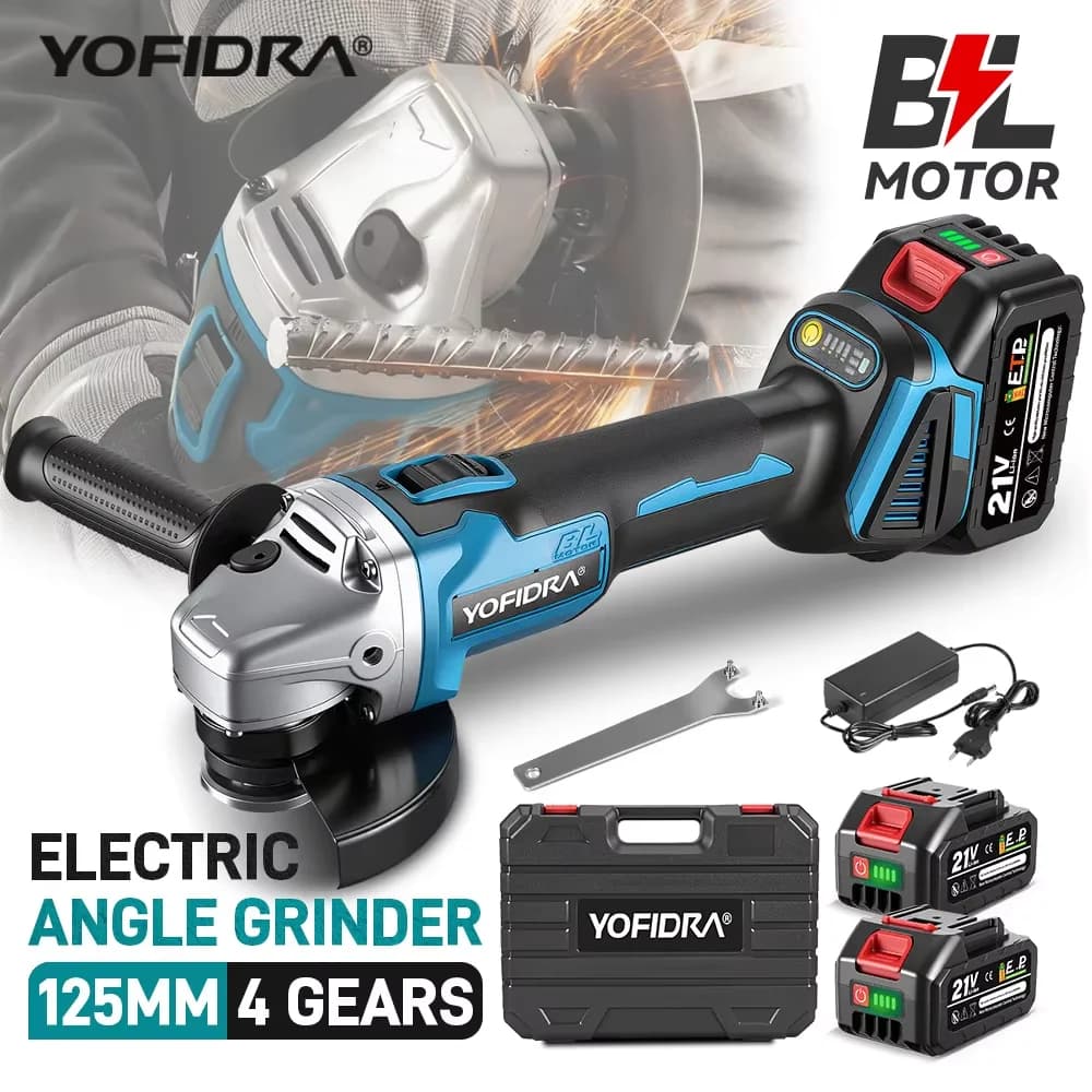 YOFIDRA 125mm Brushless Angle Grinder Cordless Grinding Machine Cutting Woodworking Power Tool for Makita 18V-21V Battery Pin