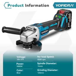 YOFIDRA 125mm Brushless Angle Grinder Cordless Grinding Machine Cutting Woodworking Power Tool for Makita 18V-21V Battery Pin