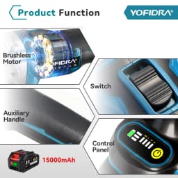 YOFIDRA 125mm Brushless Angle Grinder Cordless Grinding Machine Cutting Woodworking Power Tool for Makita 18V-21V Battery Pin