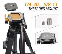 Huepar Multi-function Travel Camera Tripod 56"/143cm Adjustable Laser Level Tripod with 3-Way Swivel Pan Head With Bubble Level