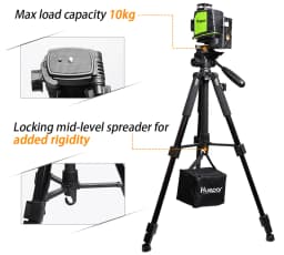 Huepar Multi-function Travel Camera Tripod 56"/143cm Adjustable Laser Level Tripod with 3-Way Swivel Pan Head With Bubble Level