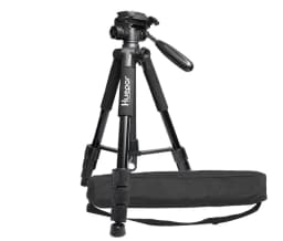 Huepar Multi-function Travel Camera Tripod 56"/143cm Adjustable Laser Level Tripod with 3-Way Swivel Pan Head With Bubble Level