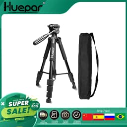 Huepar Multi-function Travel Camera Tripod 56"/143cm Adjustable Laser Level Tripod with 3-Way Swivel Pan Head With Bubble Level