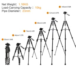Huepar Multi-function Travel Camera Tripod 56"/143cm Adjustable Laser Level Tripod with 3-Way Swivel Pan Head With Bubble Level
